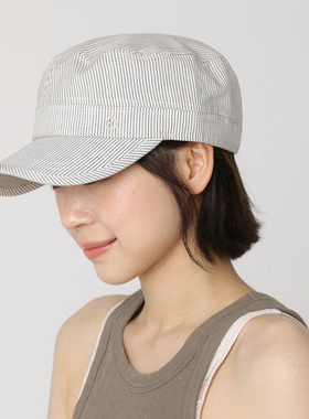复古条纹亚麻白色棒球帽马术帽女新款平顶鸭舌帽遮阳百搭报童帽子