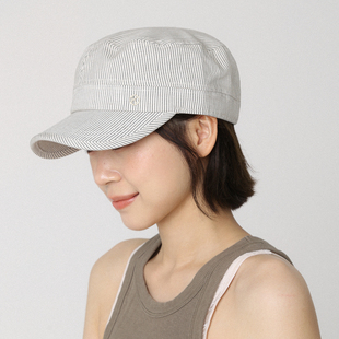 复古条纹亚麻白色棒球帽马术帽女新款平顶鸭舌帽遮阳百搭报童帽子