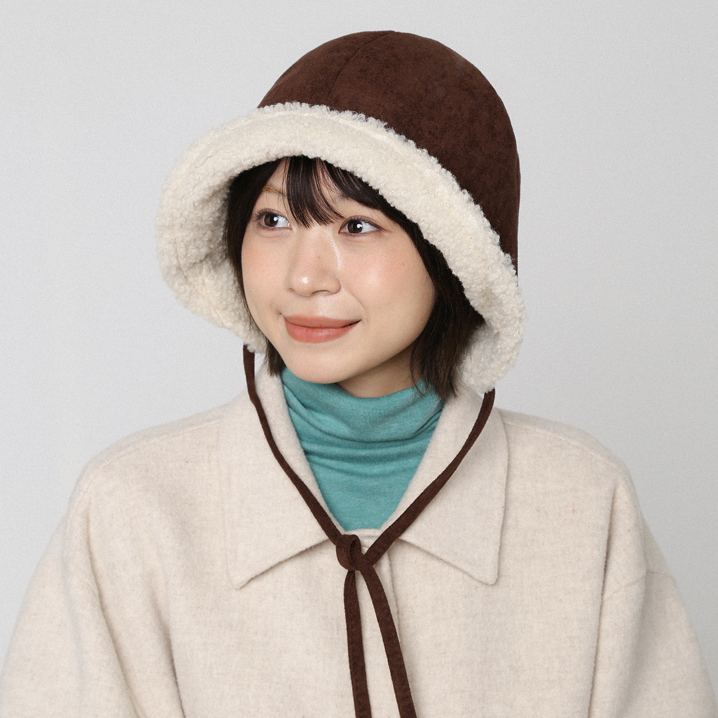 咖色麂皮绒加厚保暖渔夫帽