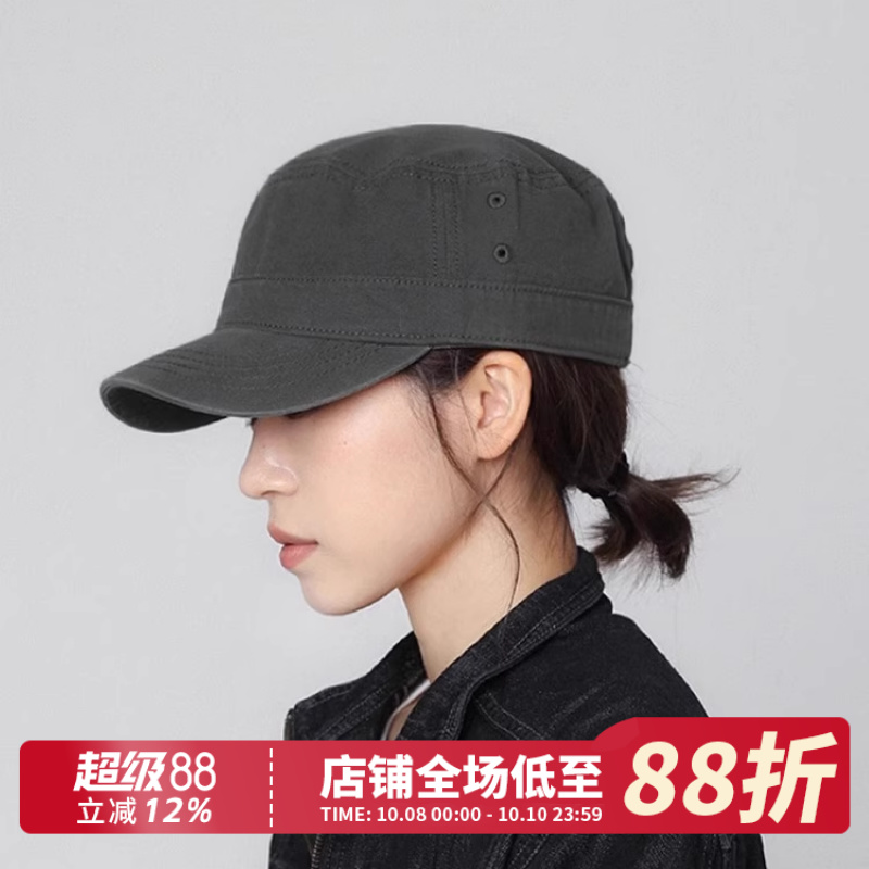 小沿短檐帽子女平顶帽防晒复古男棒球帽夏季时尚大头围遮阳鸭舌帽