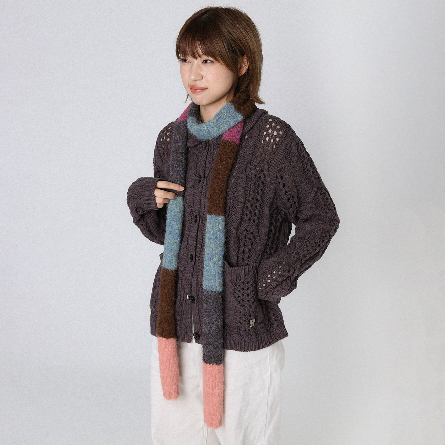 复古拼色羊毛针织围巾围脖护颈