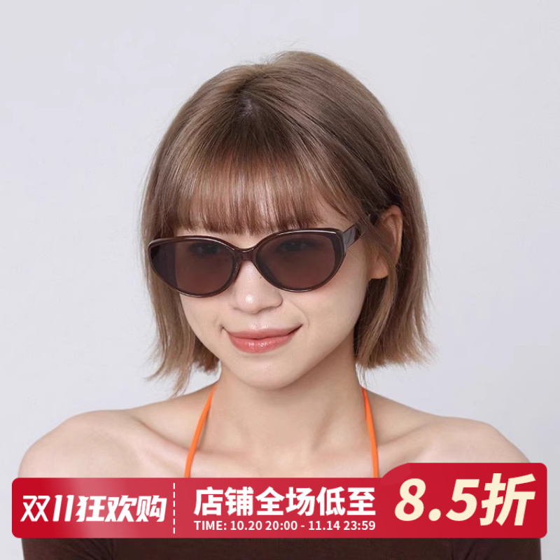 猫眼棕色防晒墨镜女新款太阳镜大脸方圆脸大框眼镜防紫外线UV400
