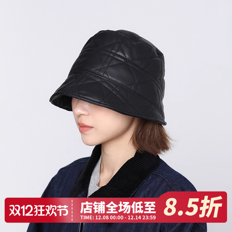 CHASELUCK长乐黑色PU皮质渔夫帽