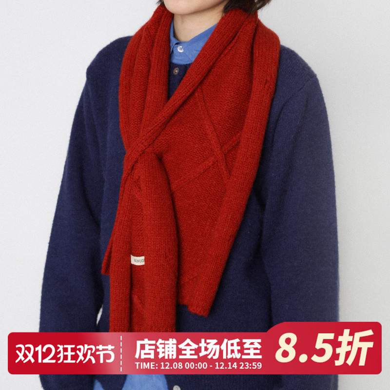 红色针织围巾女冬季韩系氛围感