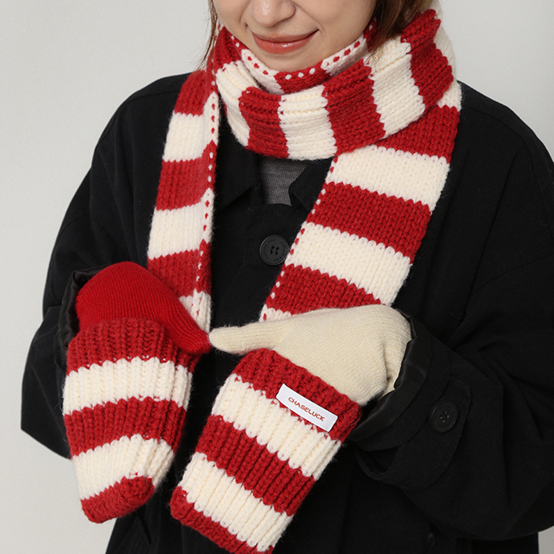 CHASELUCK长乐新年红白条纹围巾