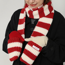 韩系圣诞氛围感红白条纹羊毛拼色针织口袋围巾女秋冬保暖披肩围脖