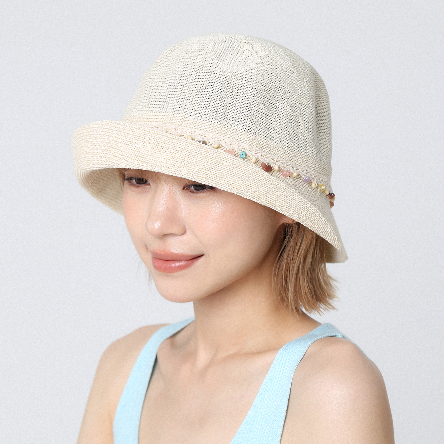日系彩色珠米色薄款渔夫帽女新款