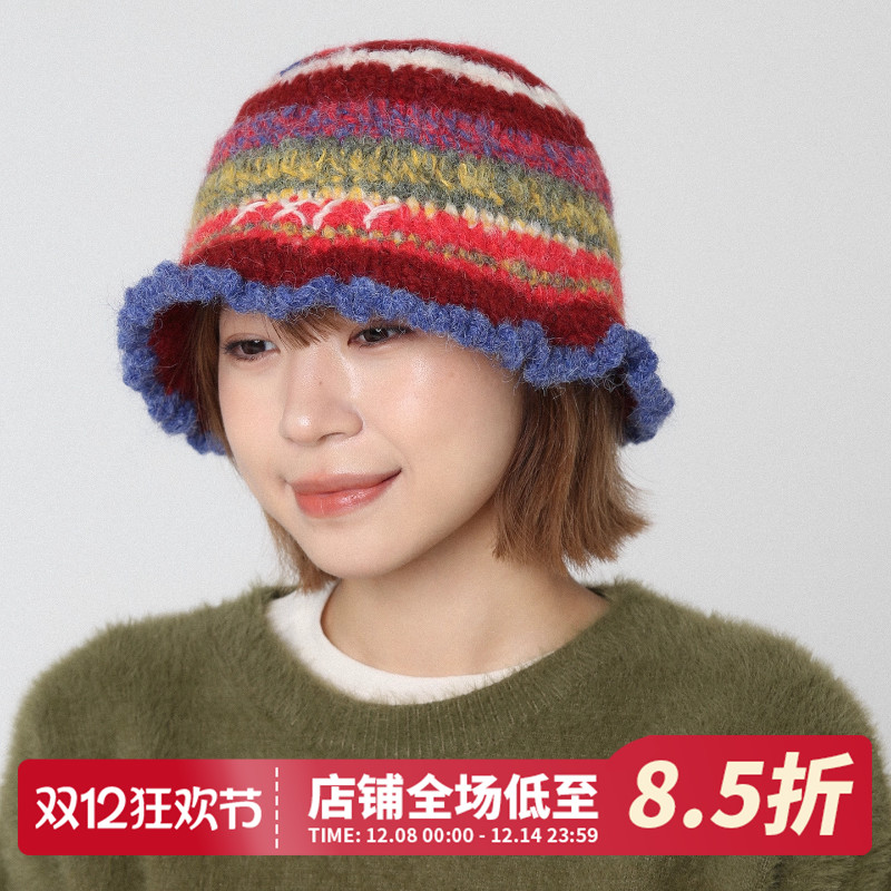 多巴胺彩色复古手工针织毛线帽