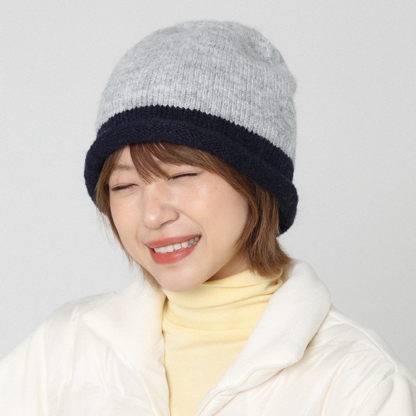 拼色卷边堆堆帽护耳毛线帽新款