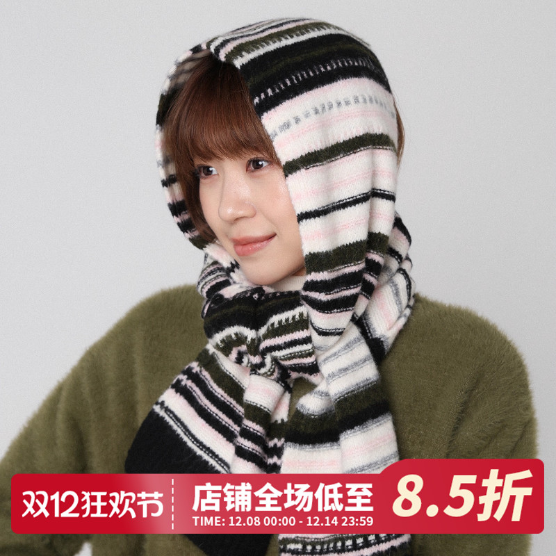 韩系氛围感羊毛条纹围巾可爱围脖