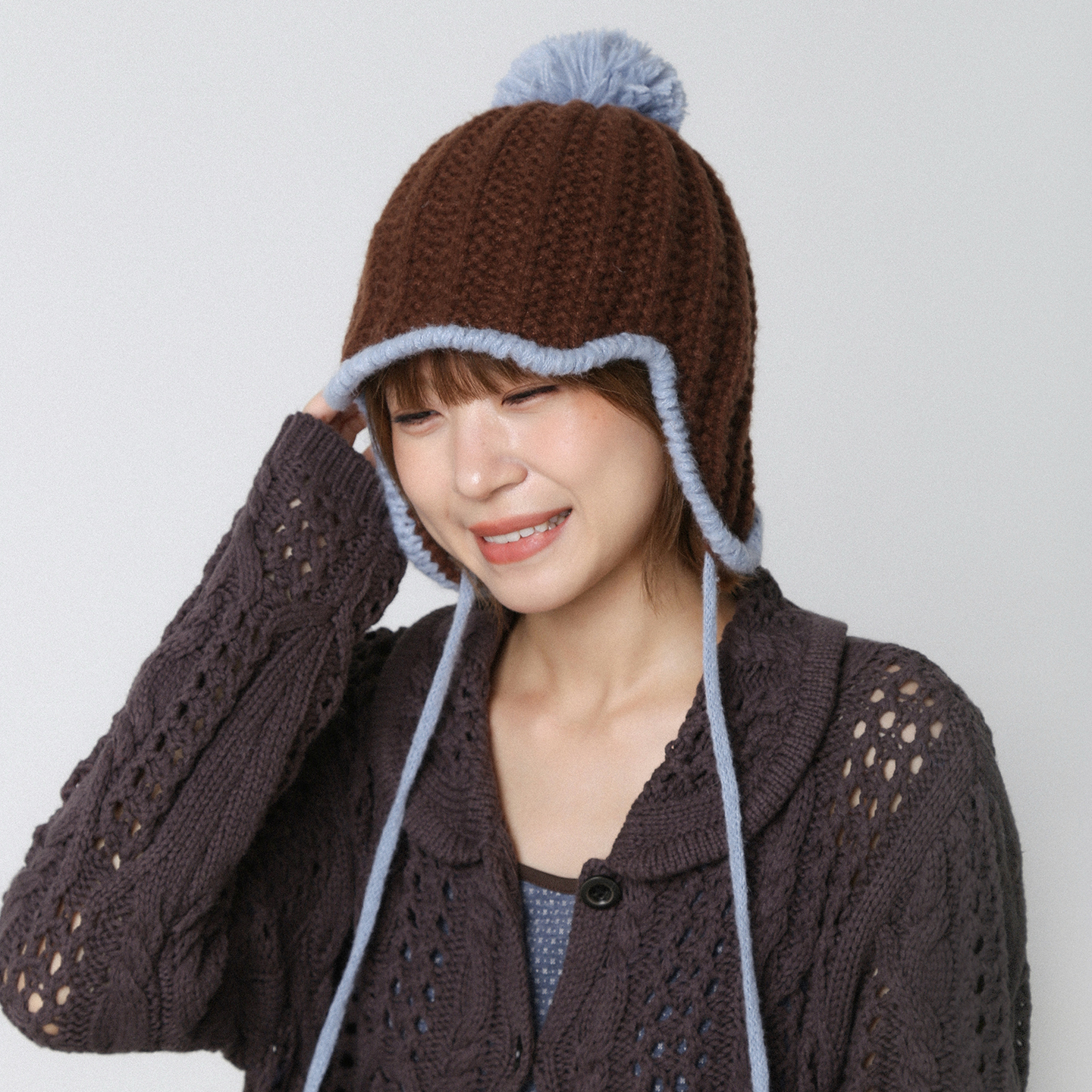 韩系拼色毛球针织帽女雷锋帽保暖