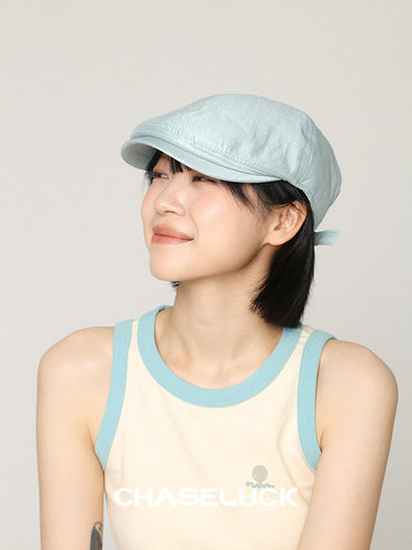 CHASELUCK显脸小珠光蓝贝雷帽女