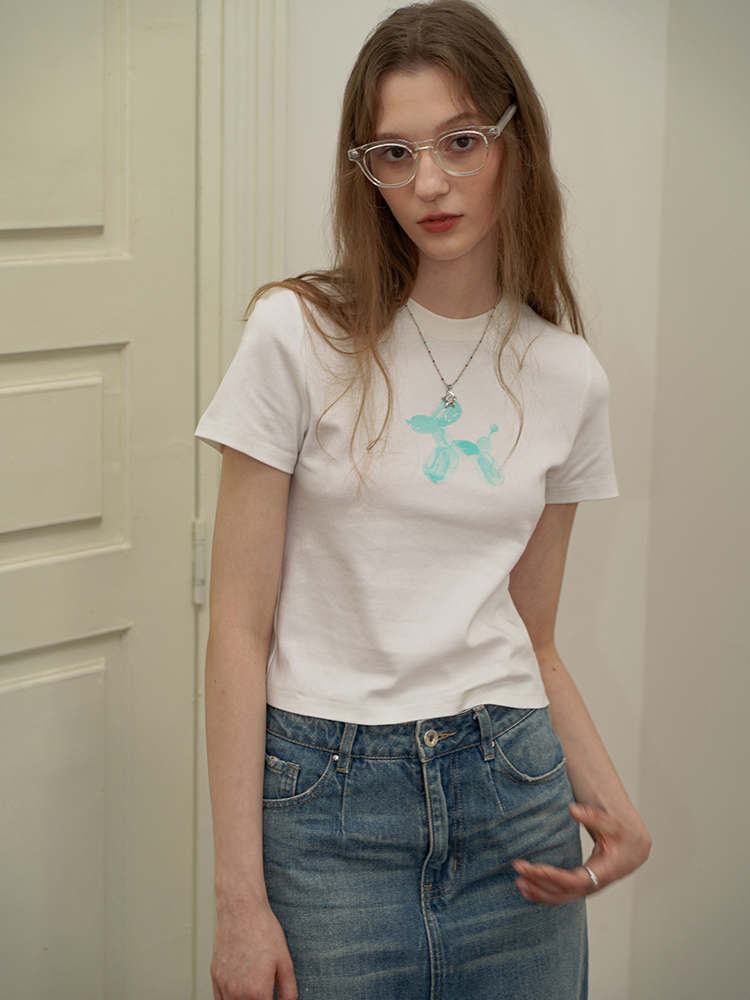 气球狗balloon dog印花正肩T恤设计感修身显瘦纯棉短款上衣