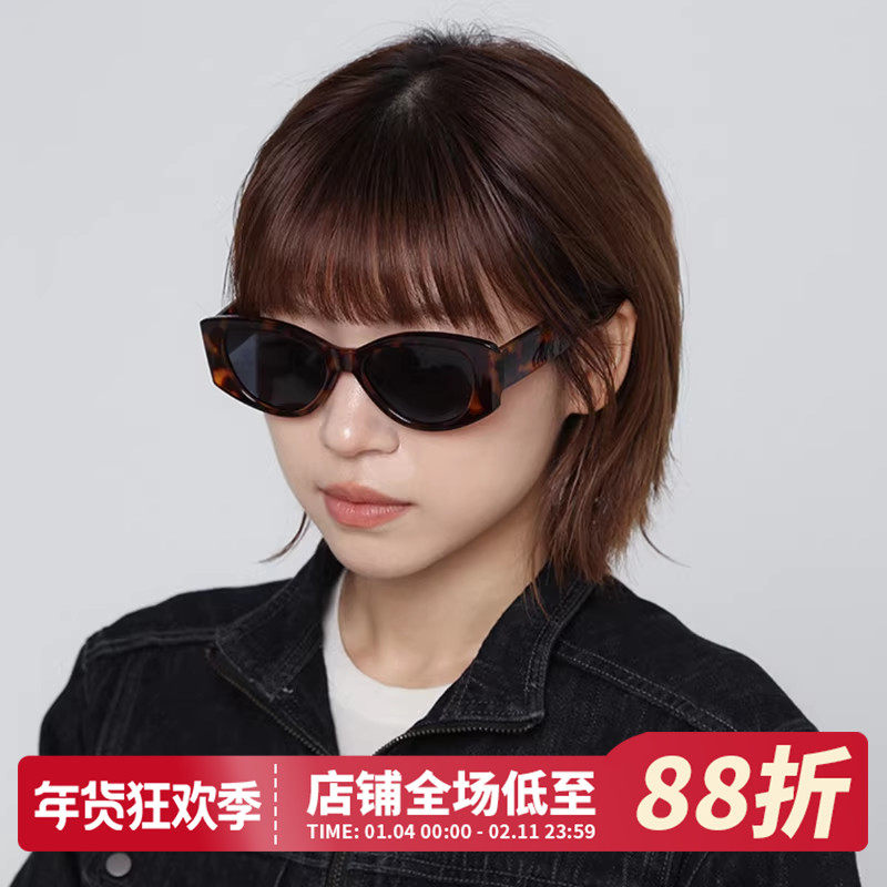 欧美粗边框椭圆猫眼复古时髦大框豹纹防晒UV400墨镜太阳时尚眼镜