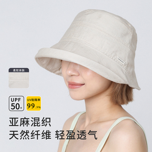 卷边薄款防晒帽亚麻渔夫帽女款夏季新款遮阳帽大头围盆帽子太阳帽