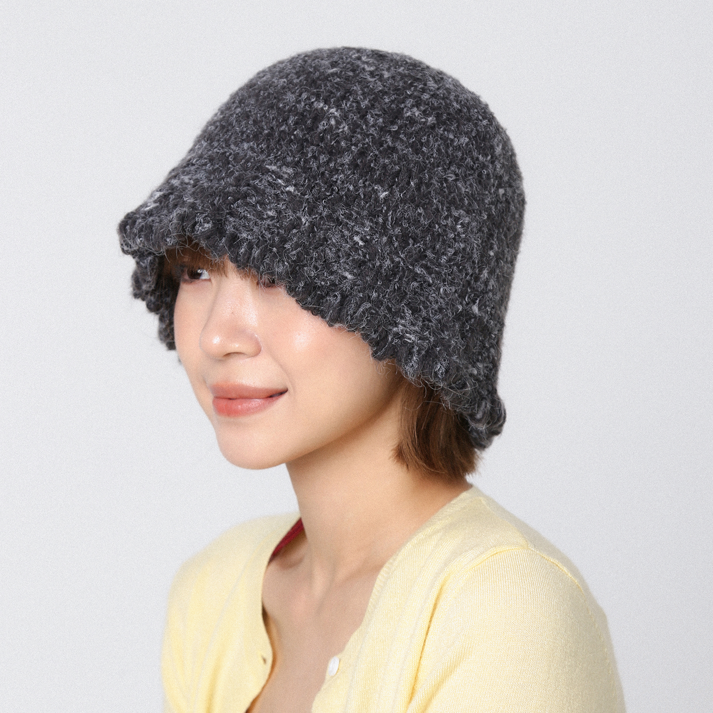 灰色花边毛线帽女秋冬新款大头围