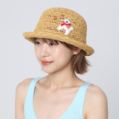 蝴蝶结小狗卡其色渔夫帽短檐礼帽