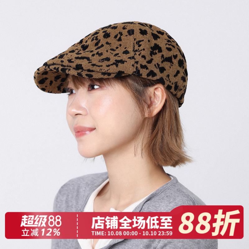 复古豹纹前进帽女秋季时尚贝雷帽