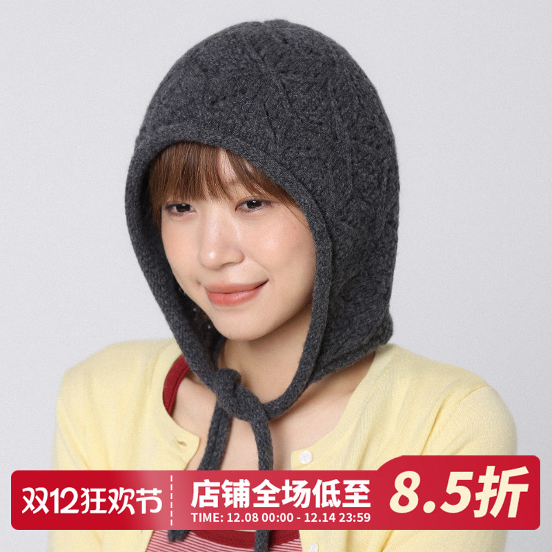 纯羊毛双绳粗毛线帽针织帽