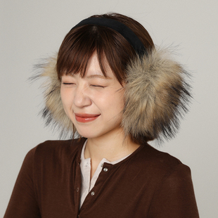 棕色仿狐狸毛耳包冬季 保暖骑车毛绒毛毛耳罩女护耳防寒防冻耳暖