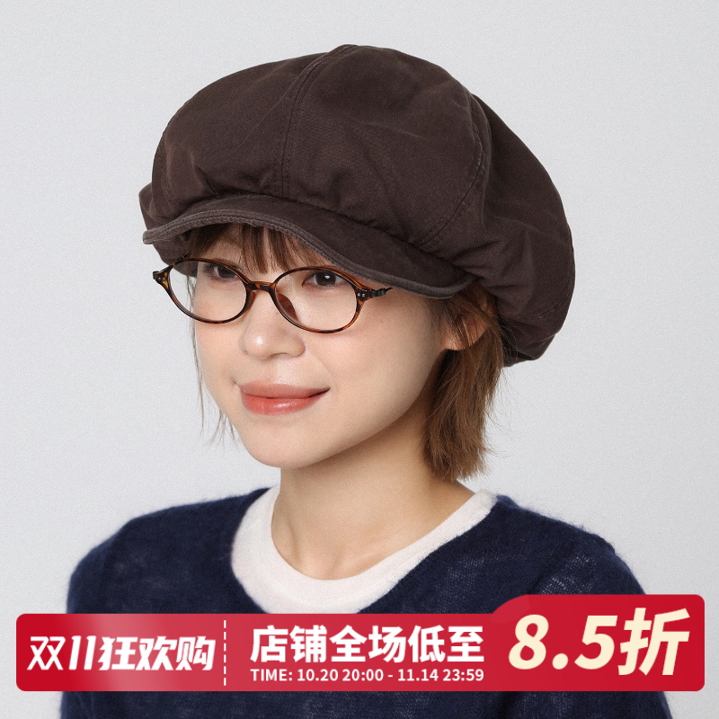 韩系复古云朵棕色贝雷帽八角帽