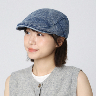 蓝色牛仔复古鸭舌前进帽女款夏季薄款大头围贝雷帽透气画家报童帽