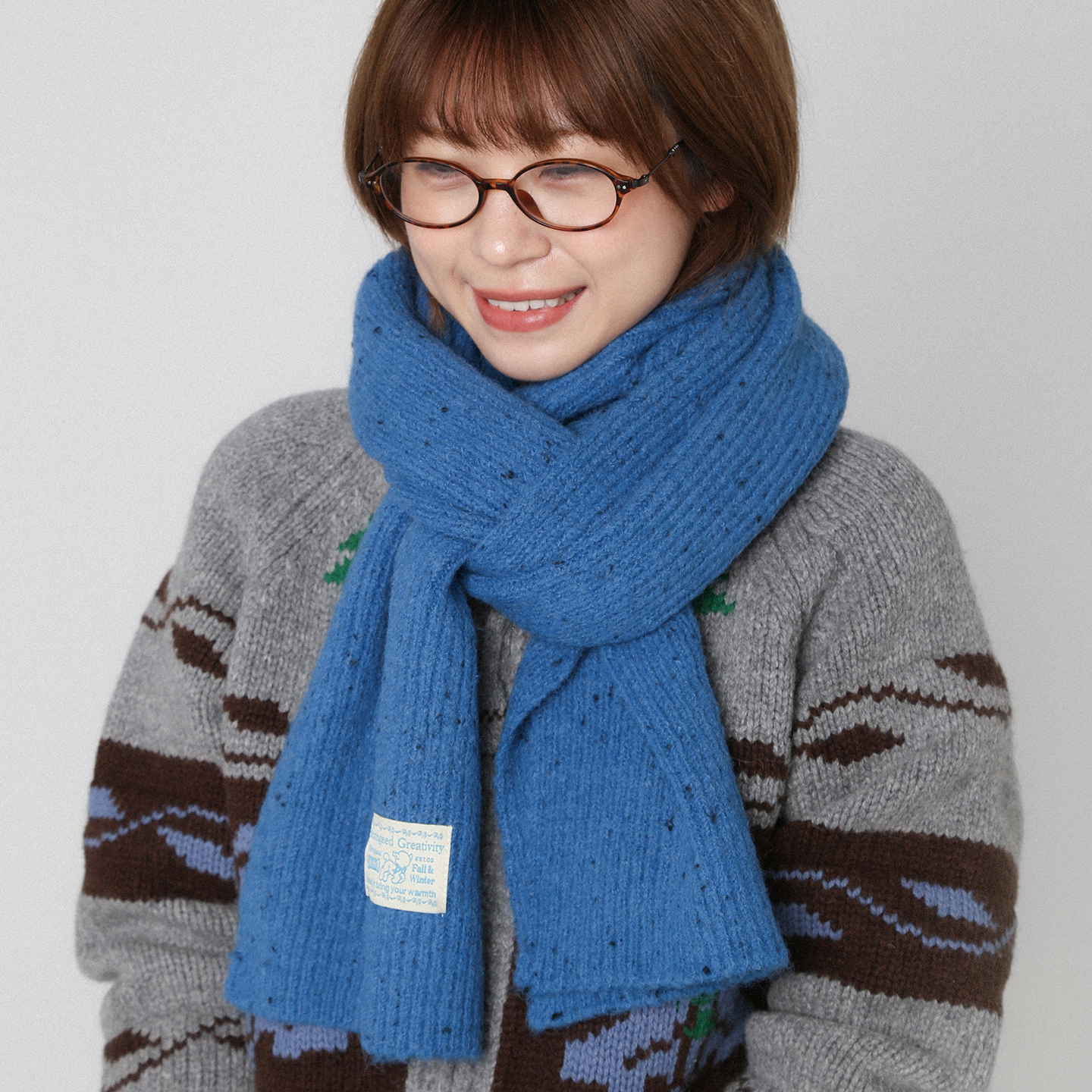 蓝色羊毛波点围巾披肩两用围脖