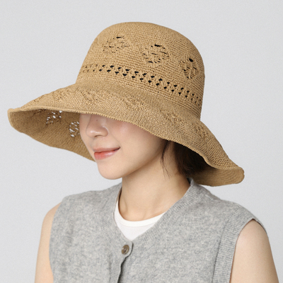 手工编织镂空草帽大檐渔夫帽