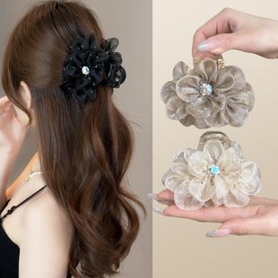 满天星蝴蝶结网纱云朵中号夹后脑勺鲨鱼泡泡夹2025新款大抓夹发饰