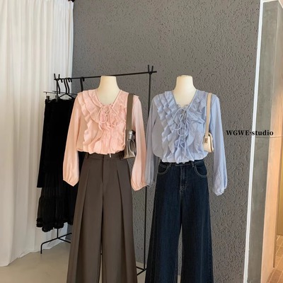 减龄洋气法式高级感长袖V领衬衫