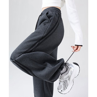 加绒弯刀卫裤女2026春季设计感抽绳宽松慵懒小个子阔腿运动裤外穿