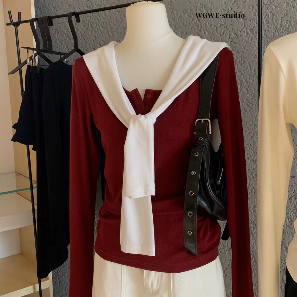 半开领修身弹力内搭打底衫秋季