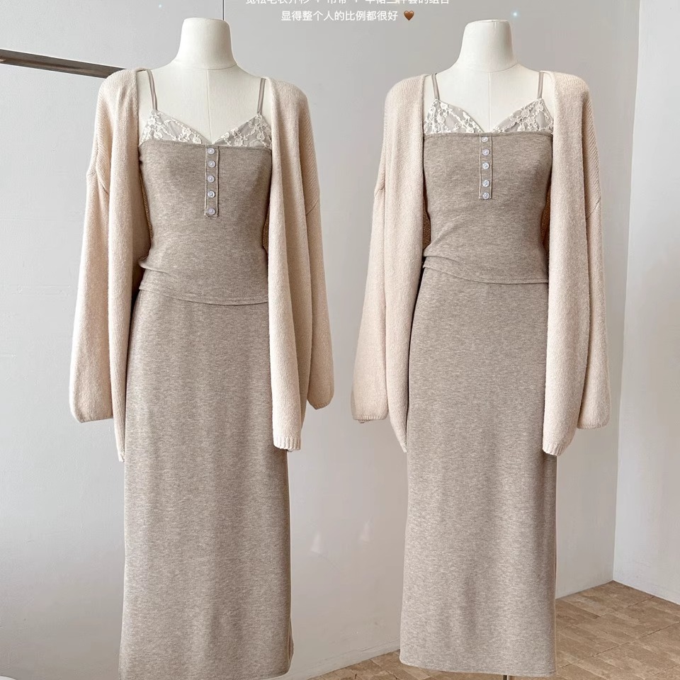 温柔毛衣针织开衫吊带背心半身裙