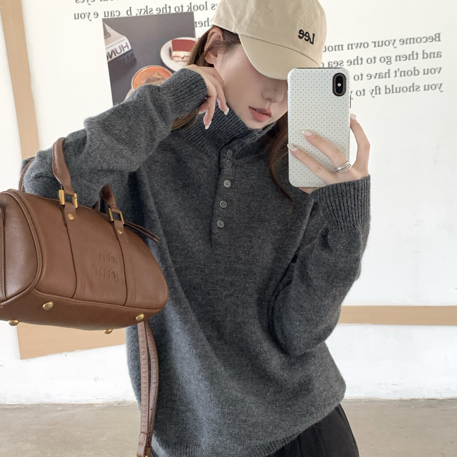 灰色高领针织毛衣女款2025新款