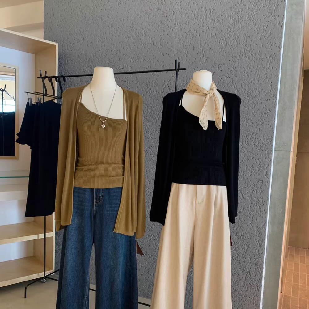 长袖针织开衫外套女+吊带背心