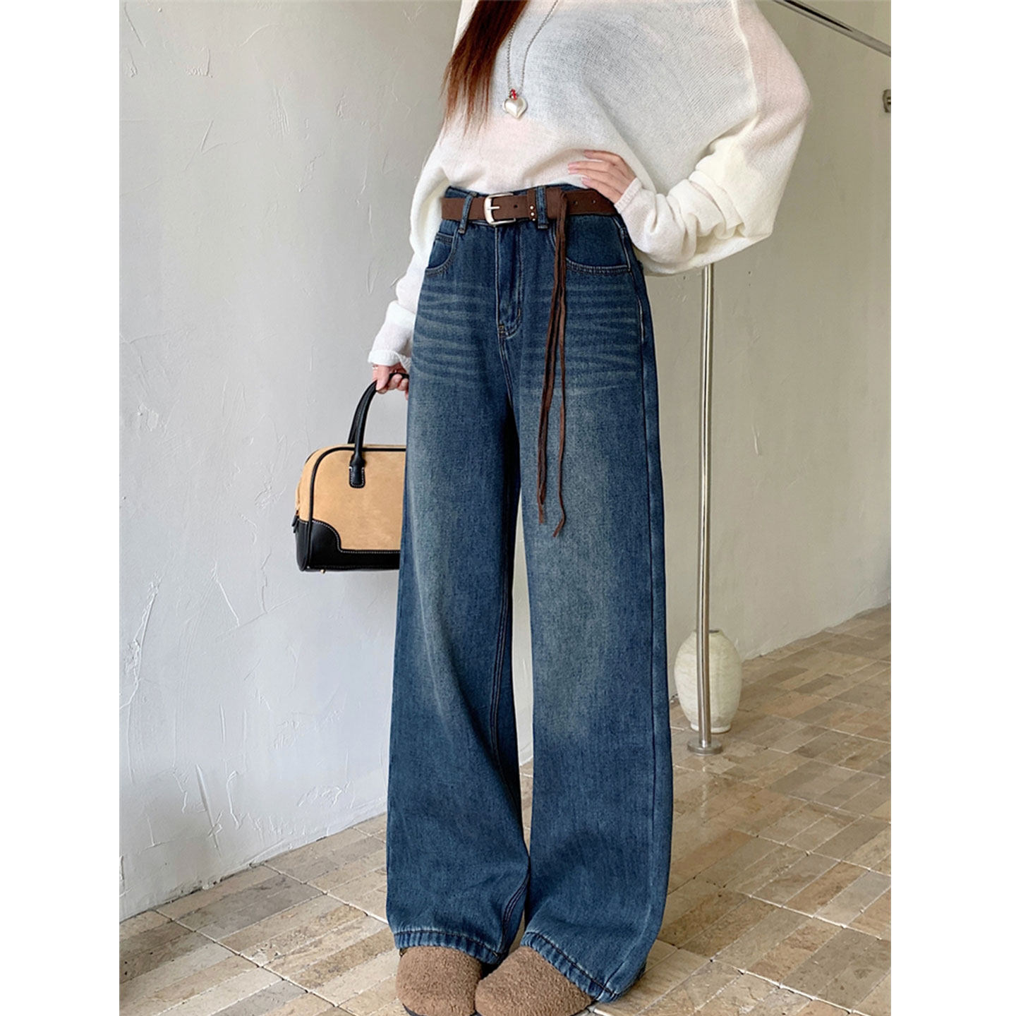 秋冬复古超火加绒牛仔裤女新款高腰显瘦直筒拖地加厚阔腿休闲长裤,女装/女士精品,牛仔裤,淘宝优惠券,粉丝福利购,淘宝优惠卷