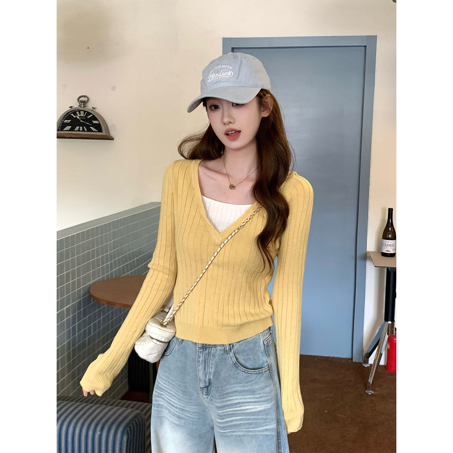 韩系独特超好看毛衣女黄色针织衫轻熟绝美上衣打底衣女内搭高级感,女装/女士精品,毛衣,淘宝优惠券,粉丝福利购,淘宝优惠卷