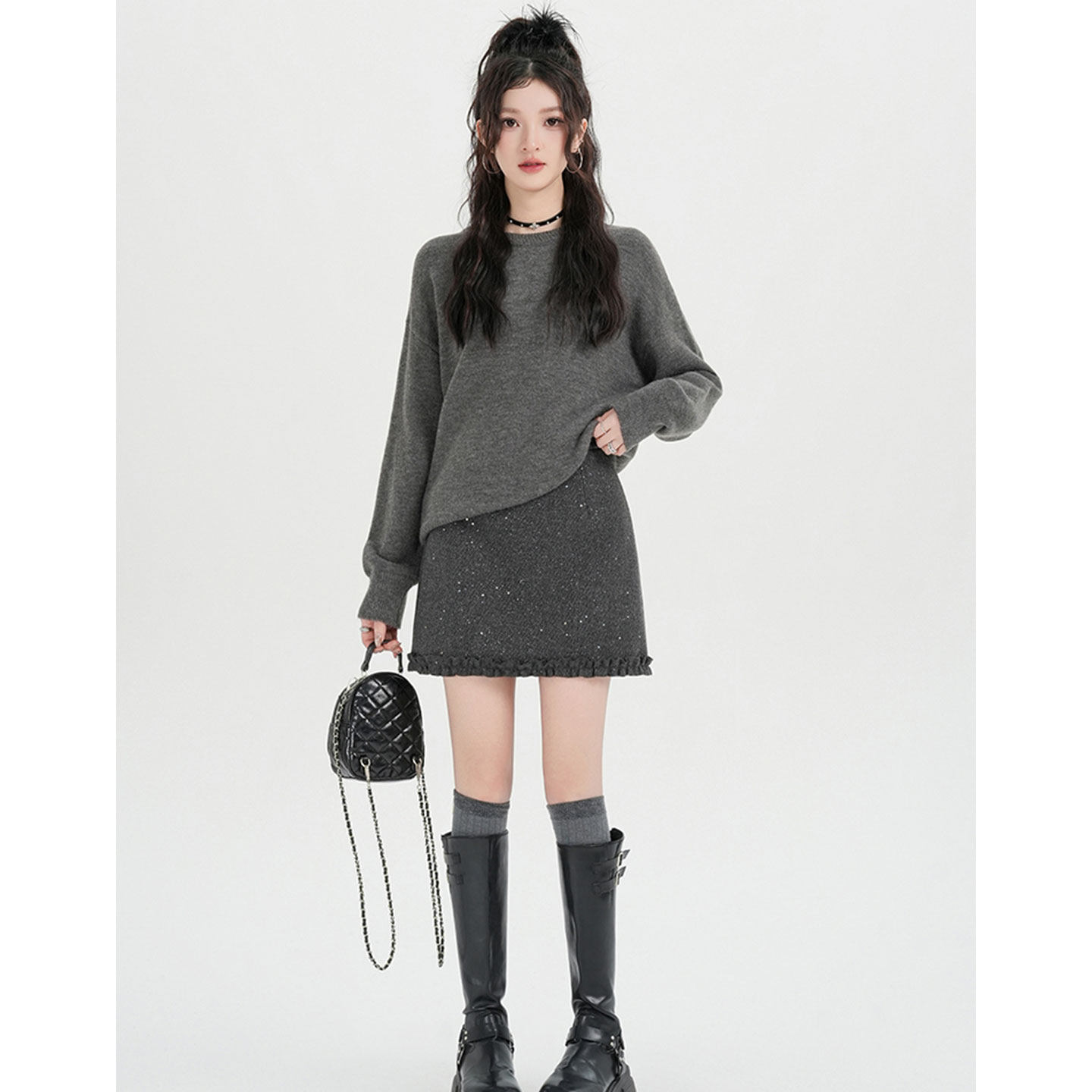 2026春季新款亮片毛呢半身裙巨好看高腰显瘦木耳边包臀A字短裙子,女装/女士精品,半身裙,淘宝优惠券,粉丝福利购,淘宝优惠卷