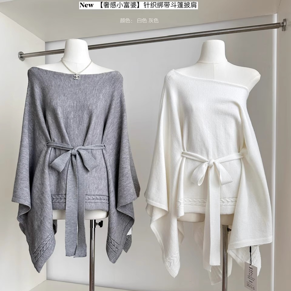 千金风针织绑带斗篷披肩女秋冬