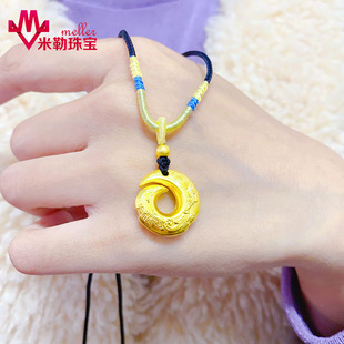 999足金个性情侣饰品 纯金硬金男士回纹转运珠平安扣男士编制项链