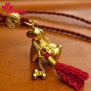黄金马上有钱吊坠 女足金999生肖马项链古法小马驹金钱币新年送礼