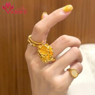 5D黄金牡丹花国色天香戒指 女足金999大花朵硬金无氰玫瑰花指环