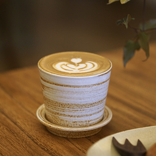 230ml复古窑变釉手绘釉下彩猪口杯咖啡杯拿铁拉花杯下午茶杯带盖