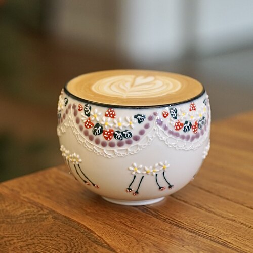 花间树里。景德镇手绘釉下彩田园风咖啡杯拿铁拉花杯茶杯蛋杯礼物