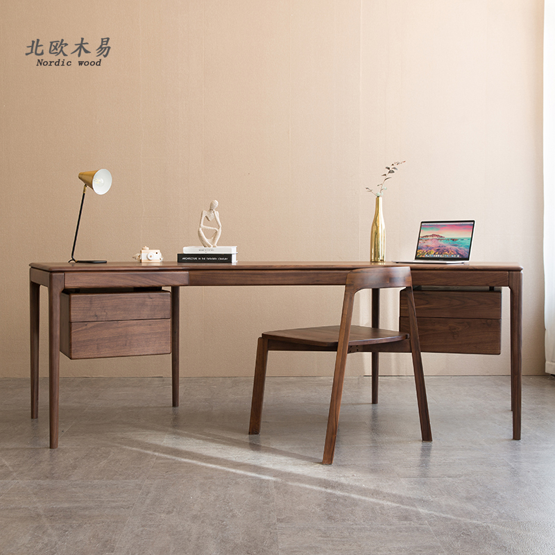 全实木黑胡桃个性双转角书桌现代简约实木双抽屉电脑桌书房办公桌|ruв категории жилой мебели, Таблица класса, стол - от Buy2taobao.com для оказания профессиональной услуги покупки агента Taobao