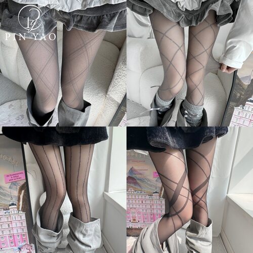 春夏袜子女千鸟格丝袜网红菱格连裤袜菱形网格黑丝薄款防勾丝性感