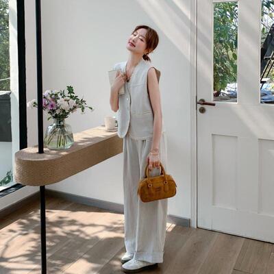 实拍高级感花边马甲阔腿裤套装女夏季2025新款独特chic气质两件套