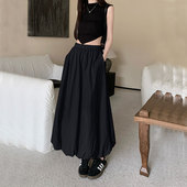 灯笼裙子云朵泡泡裙蓬蓬裙 a字法式 黑色花苞裙长款 半身裙女春夏季