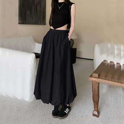 黑色花苞裙2026正流行长款半身裙女夏季灯笼裙子云朵泡泡裙蓬蓬裙