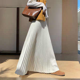 高个子针织半身裙女秋冬加厚显瘦大摆长款百褶高腰伞裙毛线a字裙